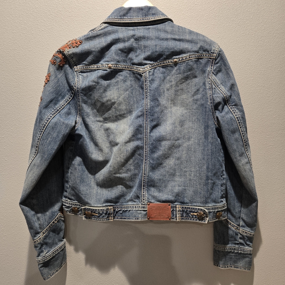 Double D Ranch Denim Jacket with Studs and Leather Embellishment - Picture 6 of 8